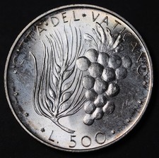 1970 Vatican City 500 Lire Silver Coin -Paul VI BU KM# 123