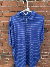 Peter Millar Summer Comfort Men's Blue Gray White Striped Polo Shirt XL Logo