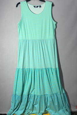 #ad Lands End Womens Large L Gingham Tiered Maxi Dress Sleeveless Mint Green Ombre E $26.00