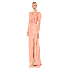 Mac Duggal NWT Satin V-Neck A-Line Gown in Peach Size 8
