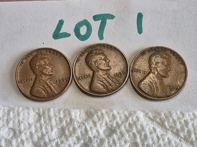 1939-P 1939-D 1939-S Lincoln Wheat Cent Penny Set Of 3 Coins Lot # 1 50