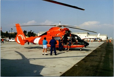 1990s US Coast Guard Rescue Helicopter HH-65 Dolphin Tarmac Men Vintage Photo