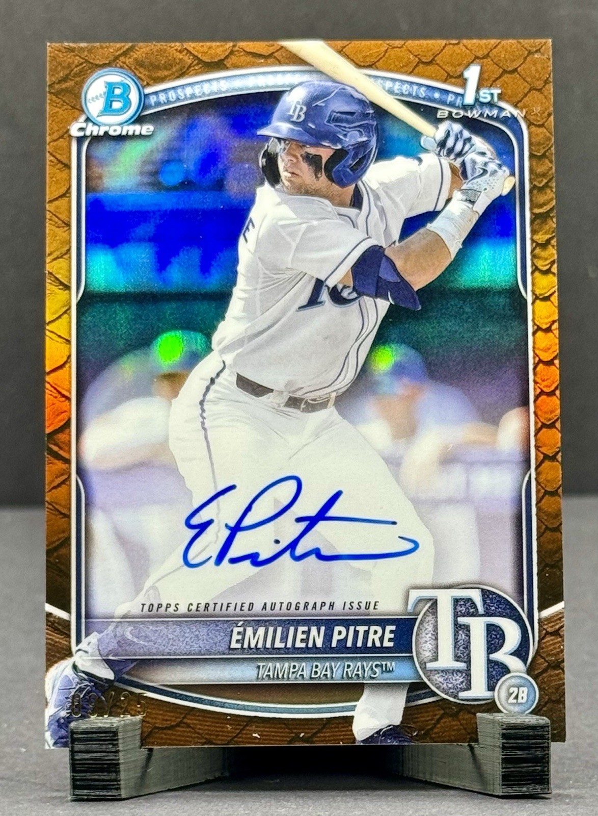 Emilien Pitre 2025 Bowman 1st Chrome Auto Reptilian Orange /25 CPA-EPI