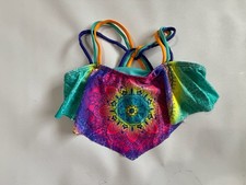 Girls Rainbow Mandala Print Ruffle Bikini Swim Top Strappy Summer Beach M 7-8