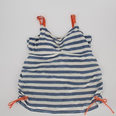 Oh Baby by Motherhood Women's Blue Striped Maternity Tankini Swim Top Size XL