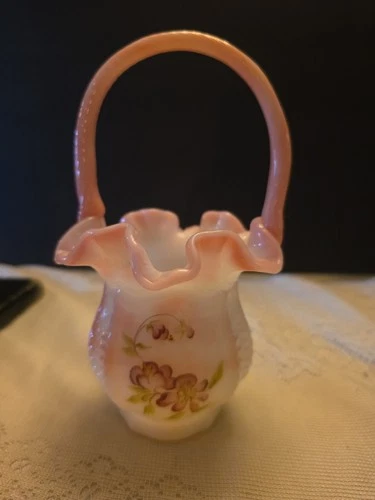 Fenton Pink Rosalene Basket Limited Edition Handpainted Signed