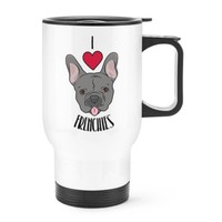I Love Frenchies Reise Becher Tasse Mit Griff - Lustig Hund Welpe Thermo Flasche