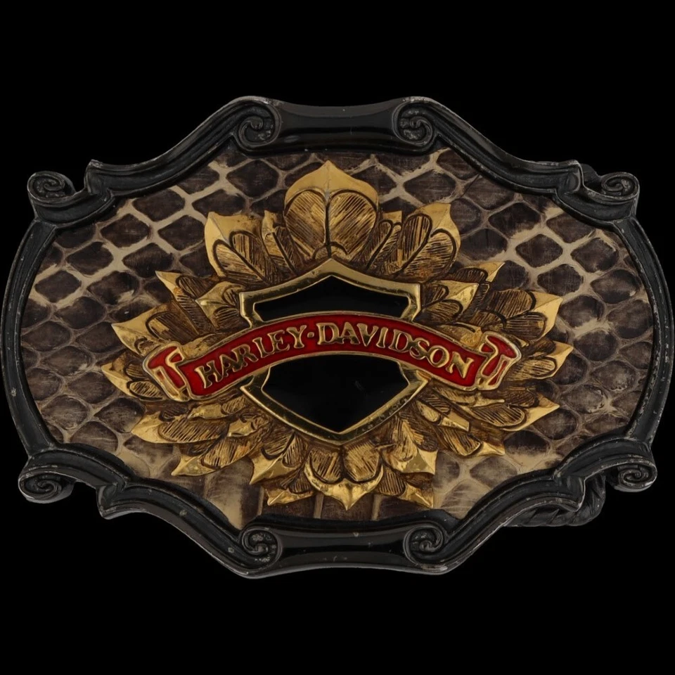 Harley Davidson Motociclista Piel de Serpiente 75 Aniversario Años 70 Vintage Hebilla de Cinturón Foto 3 de 4