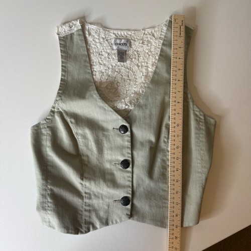 Chico's Womens Vest Size 1 (M) Crochet Lace Back Button Down Boho Chic Festival - Picture 7 of 8