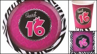 Geburtstag Party Set Deko Sweet 16 Partygeschirr Teller Becher Servietten 36 Tlg