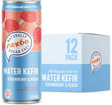 Nexba Naturally Sugar Free Strawberry & Peach Kefir Kombucha, 330 Ml Sleek Can