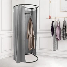 Fitting Room with Grey Shading Curtain, Portable Clothing Store Dressing Room