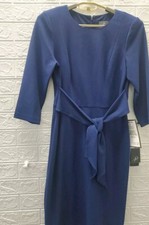 New Adrianna Papell Bow Sheath 3 Quarter Sleeve Dress Navy Size 8