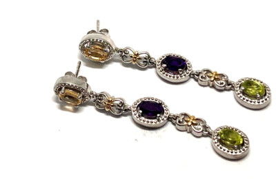 Designer Chuck Clemency Multi Edelstein Ohrhänger Platin über 925 Silber