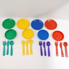 Vintage BAMBOLA Pretend Play Dishes Plastic Plates Fork Spoon Knife Sets Denmark