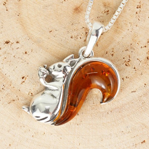 BALTIC AMBER SQUIRREL STERLING SILVER PENDANT - Picture 3 of 6