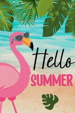 Hello Summer Pink Flamingo Sunglasses Tropical Burlap Garden Flag -12" x 18"