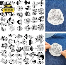 Water Soluble Embroidery Patterns 2 Sheets Sewant Mushrooms Theme Stick and Stit