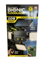 Bell and Howell Bionic Black Solar Powered 108 cob LED Floodlight Wide Angle NEW