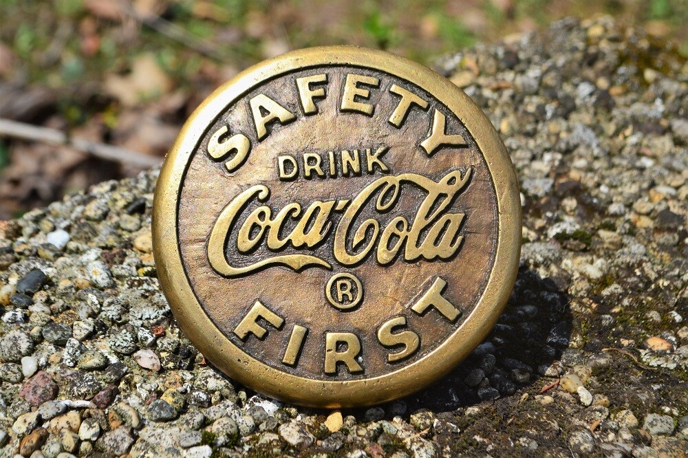 Drink Coca-Cola Brass Sidewalk Marker - Safety First - Coke