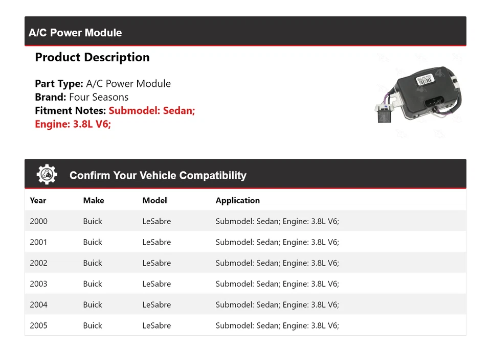 Módulo de alimentación de aire acondicionado V6 3,8 L sedán Buick LeSabre 2000-2005 4 estaciones 2001 2002 Foto 2 de 4