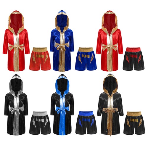 Boys Sets Hooded Outfit Boxing Suit Comfortable Costume Smooth Robe Cosplay - Picture 6 of 44