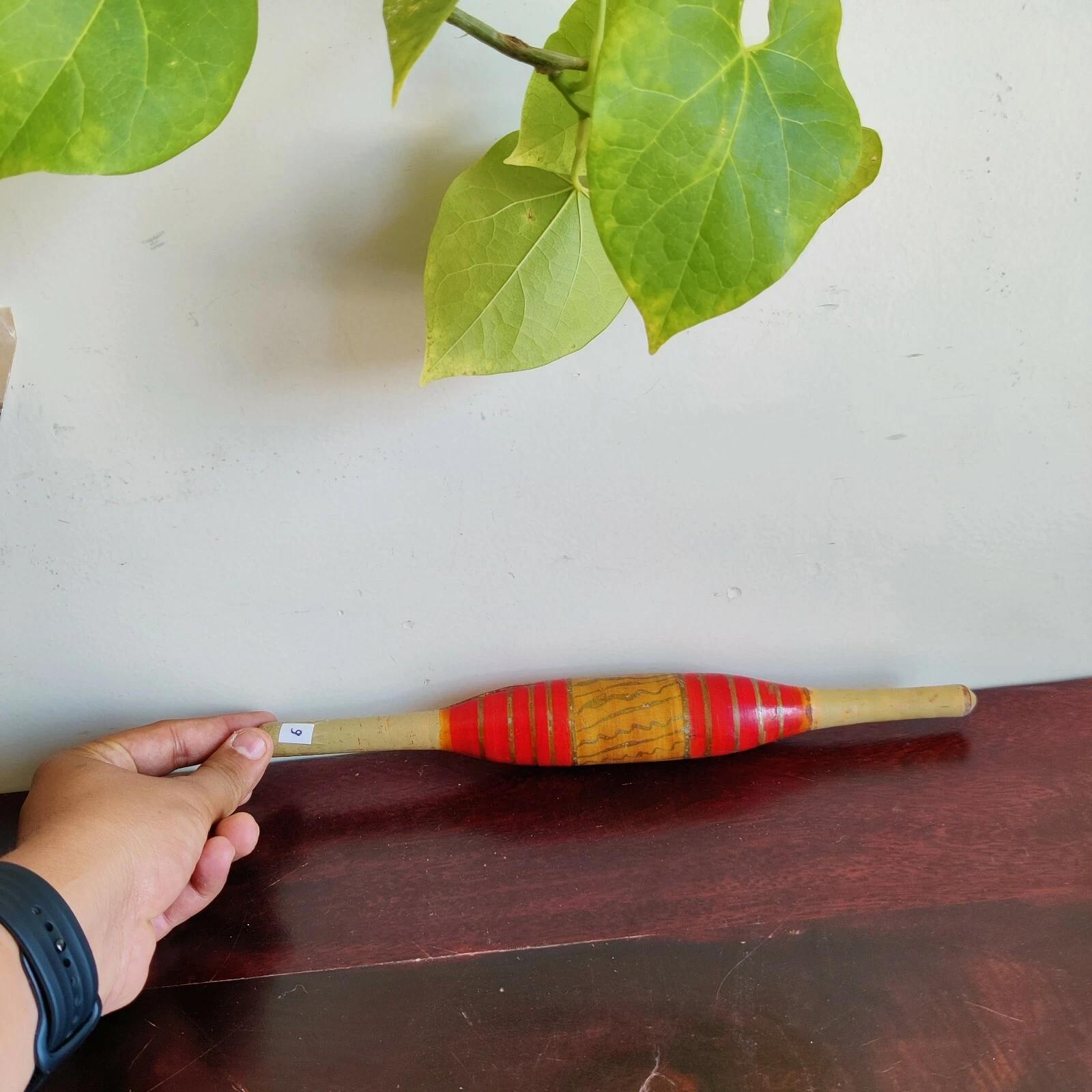 Vintage Primitive Handmade Lacquered Tortilla Bread Bakers Wooden Rolling Pin 6