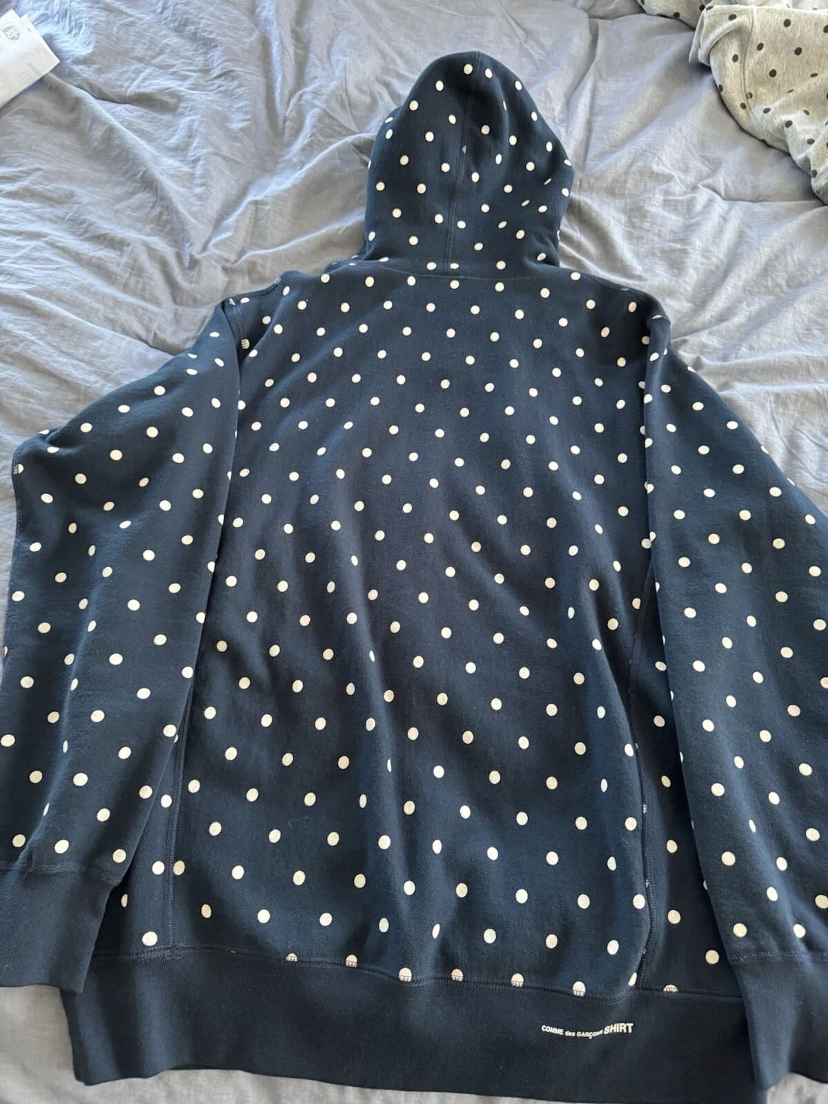 Felpa con cappuccio Supreme x Comme Des Garçon CDG 2012 logo a pois grigio nero navy XL