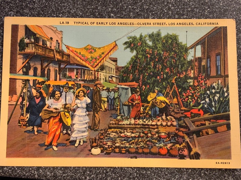 Los Angeles CA UNUSED Postcard "Olvera Street" Curteich Linen LA19 RARE ETHNIC 