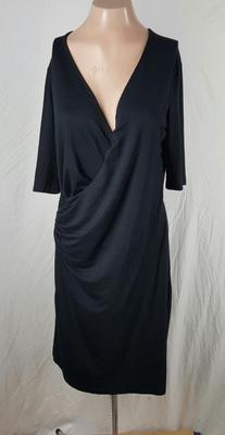 Three Dots Size L Large Black Jersey Faux-Wrap Dress Women's Short Sleeves