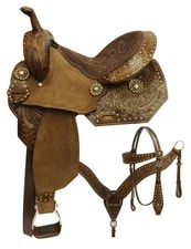 ECONOMY STYLE BARREL SADDLE SET WITH FEATHER TOOLED DESIGN 14", 15"