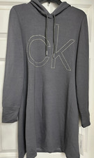 NWT Calvin Klein Gray Hooded Long Sleeve Bling Dress Size M Medium
