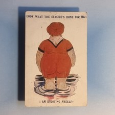 Comic Postcard 1921 Red Costume Fat Lady Seaside Bathing