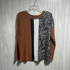 I.N. Studio Color Block Leopard Print Sweater Size Medium 