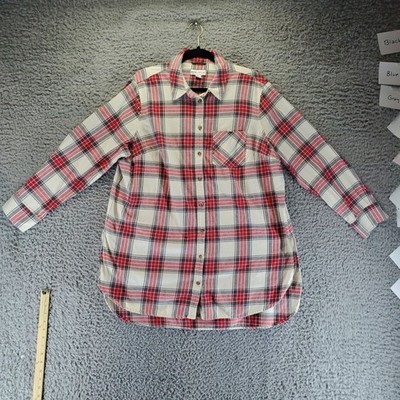 AVA & VIV Top Womens 2X Red Plaid Button-Down Flannel Long Sleeve