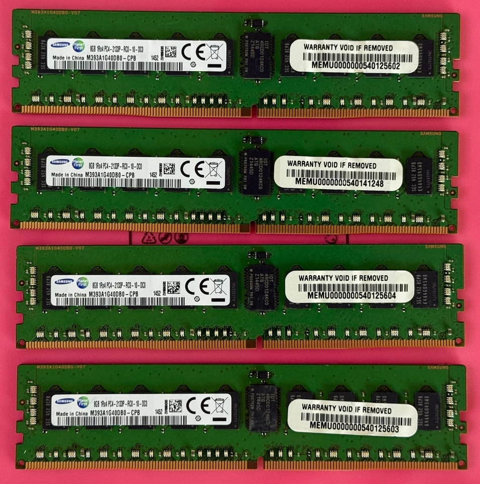 32GB (4x8GB) 1Rx4 PC4-2133P ECC RDIMM Server RAM - Samsung M393A1G40DB0-CPB - Image 1 of 1