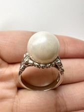 Vintage 925 Sterling Silver 11mm Faux Pearl Ring Size 5.75