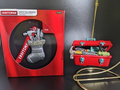 Pair New Tool Holiday Ornaments Craftsman Pewter Stocking Toolbox