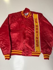 Vintage Swingster US Marines Red Satin Bomber Jacket Quilted USA Made M