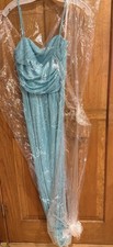 David's Bridal Draped Long Mesh Dress w/ Spaghetti Straps NWT Sz4 Pool MSRP:$129