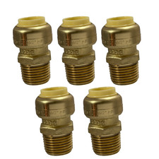 5 Pack XFITTING 1/2" Push Fit x 1/2" Male NPT Adapter, Lead Free Brass
