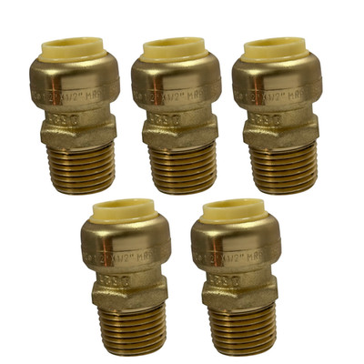 5 Pack XFITTING 1/2'' Push Fit x 1/2'' Male NPT Adapter, Lead Free Brass