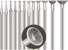 12 Pcs Bowl Shape Diamond Burr Set, 3/32 Inch Shank Stone Carving Bits Diamond C