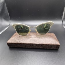 VTG American Optical 1/2012K GF Etched Aluminum Cat Eye Sunglasses - Green Glass