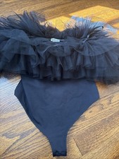 Free People Big Love Tulle Accent Bodysuit Black Size: XS NWT
