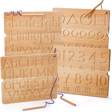 Suwimut Number  Letter Tracing Board, Portable Wooden Alphabet Learning Sensory