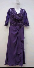 Gown Gallery Mother of The Bride Chiffon Lace V Neck Long Formal Dress 12 Purple