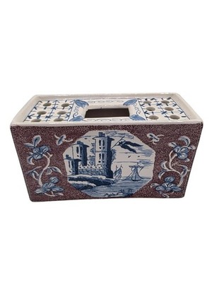 Vintage Delft Holland Colonial Williamsburg Brick Rectangle Flower Frog Vase 