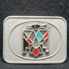 WG13135 COOL VINTAGE 1970s  NATIVE AMERICAN INDIAN THUNDERBIRD  BELT BUCKLE