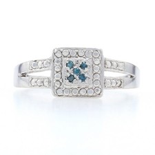 NEW Blue Diamond Ring - Sterling Silver Halo-Style Women's Size 7